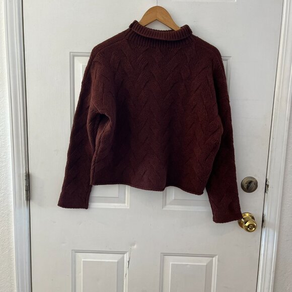 Poetry Woman's Maroon Cable Lambswool Minimalist Cropped Sweater Sz 10 - Picture 2 of 11